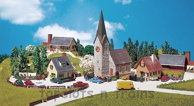 Faller 232220 N Scale Model Kit - Village Set - Church And 3 Houses