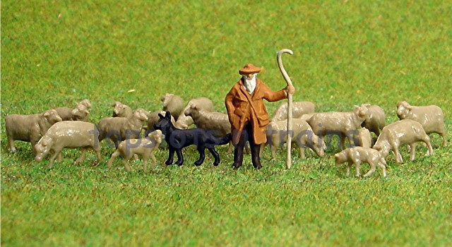 Faller 154001 HO/OO 1-87 Scale Figures - Shepherd/Sheepdog/Sheep X 20 Figure Set