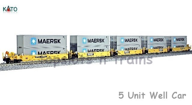 Kato Usa 106-6143 N Scale - Maersk - Ttx 5 Unit Gunderson Maxi-I Well Car Set