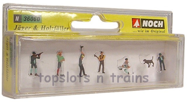 Noch 36060 N Scale Hand-Painted Figures - Hunters And Lumberjacks With A Dog - 7 Figures