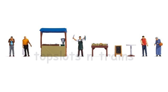 Noch 16228 OO/HO Scale Hand-Painted Figures - Fish Stall Themed Figure / Accessory Set 