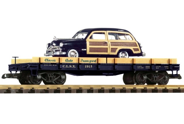 Piko 38723 G Scale - Classic Auto Transport Flat Wagon With Woody Load