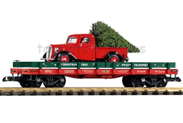 Piko 38768 G Scale - Christmas Flat Wagon - Xmas Tree On Pick-Up Load