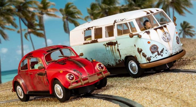 Scalextric C3966A Limited Edition - Rusty Rides Volkswagen VW Beetle + Camper Van T1B