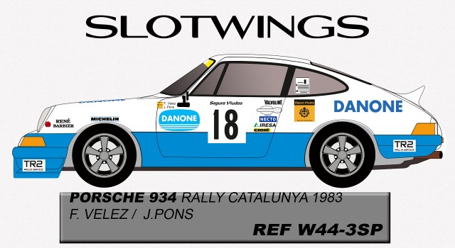 Slotwings W044-3SP Limited Edition - Porsche 934 Danone Rally Catalunya 1983 Velez / Po