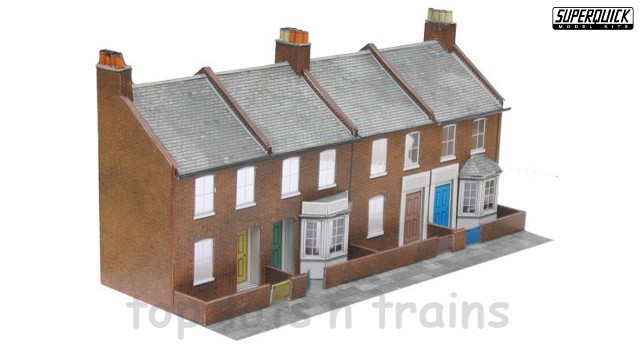 Superquick SQ-C6 OO/HO Scale - Low Relief Red-Brick Terrace House Fronts Card Kit